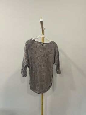 Express Open-Knit 3/4 Sleeve Sweater in Taupe Gray